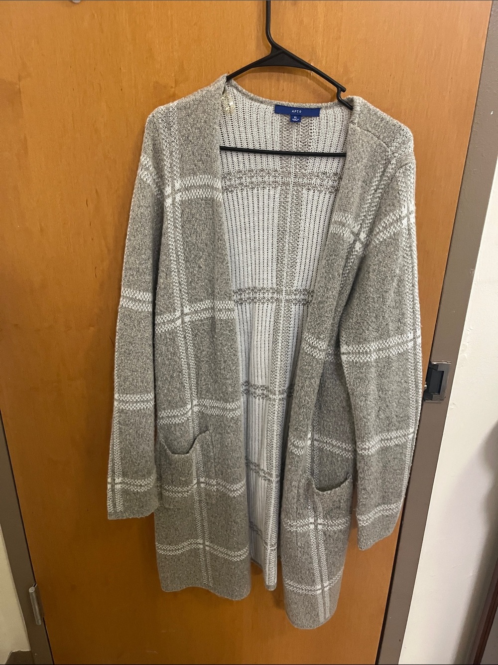 Apt. 9 Light Gray Open-Front Plaid Knit Cardigan